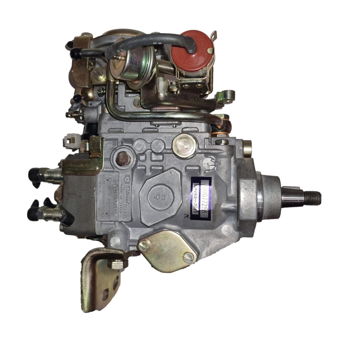 A remanufactured diesel fuel injection pump with various metal components
