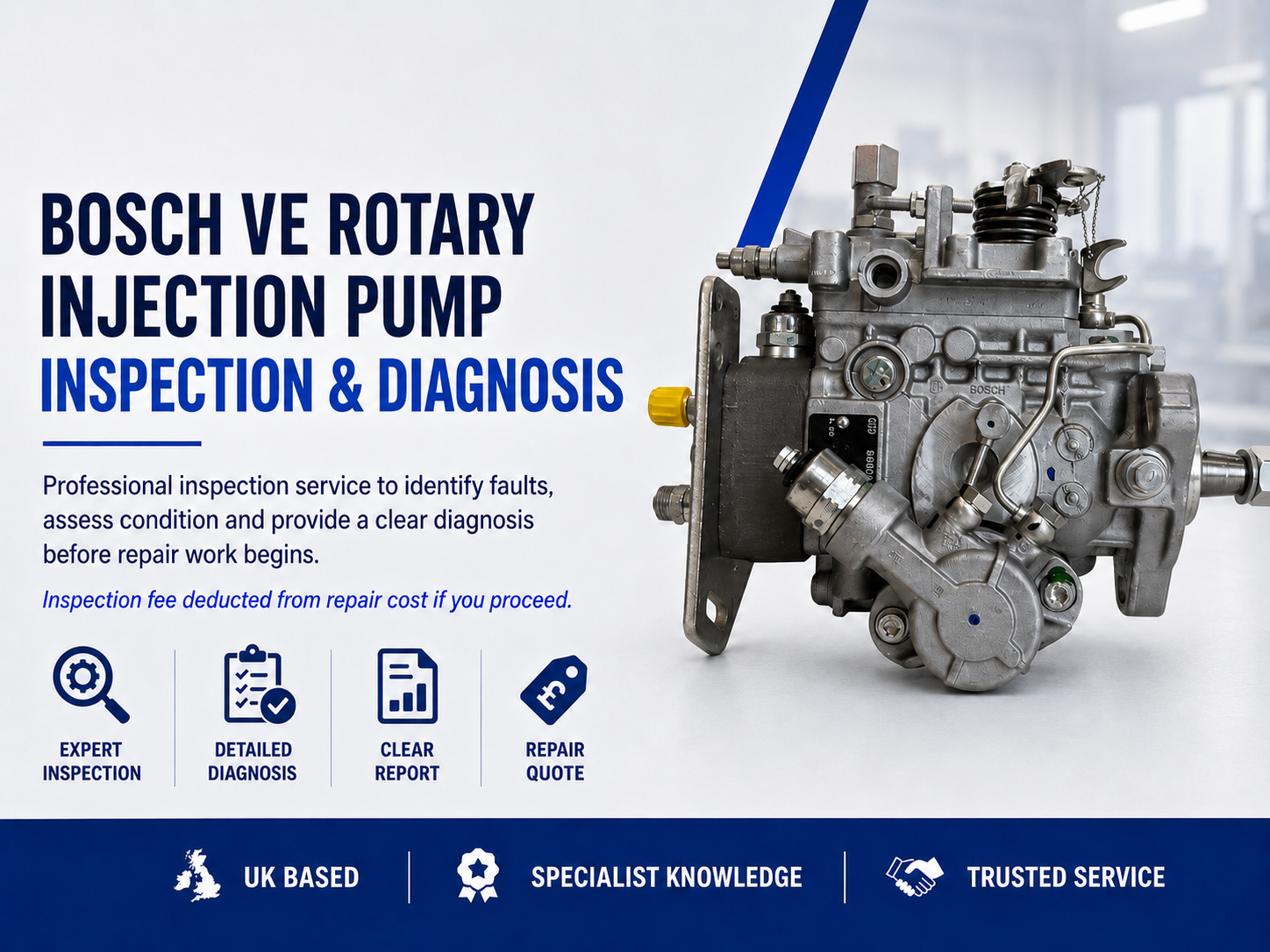Bosch VE Rotary Diesel Fuel Injection Pump Repair Service – Inspection & Diagnosis Fee